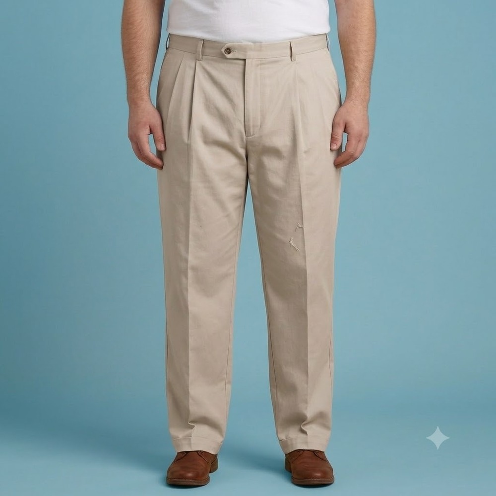 Jos. A. Bank Traveler's Collection Pants Men's 44x32 Khaki Pleated Dress Slacks